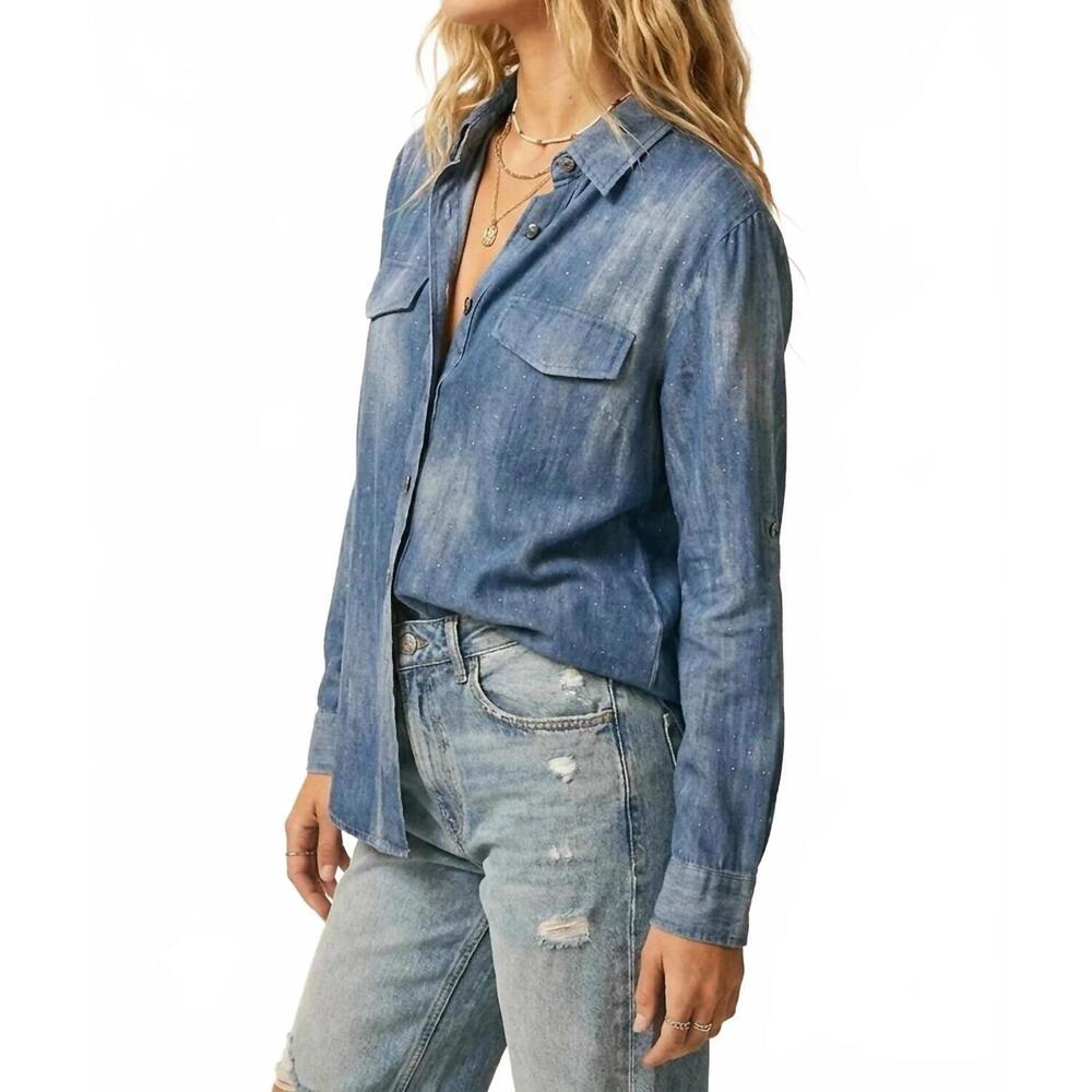 NEW Q2 chiffon shirt with strass details in blue